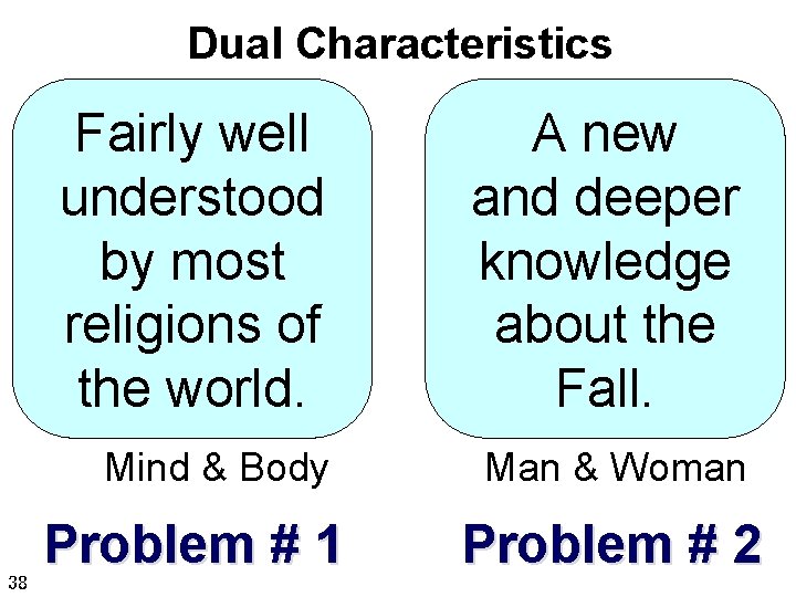 Dual Characteristics “Dual Purpose” Fairly well Principle 38 “Pair System” A new Principle understood