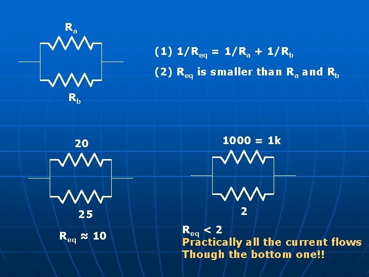 Ra (1) 1/Req = 1/Ra + 1/Rb (2) Req is smaller than Ra and