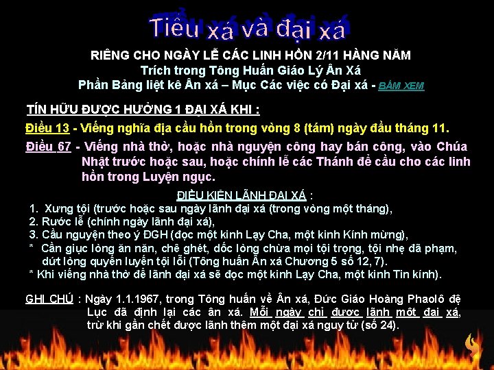 RIÊNG CHO NGÀY LỄ CÁC LINH HỒN 2/11 HÀNG NĂM Trích trong Tông Huấn