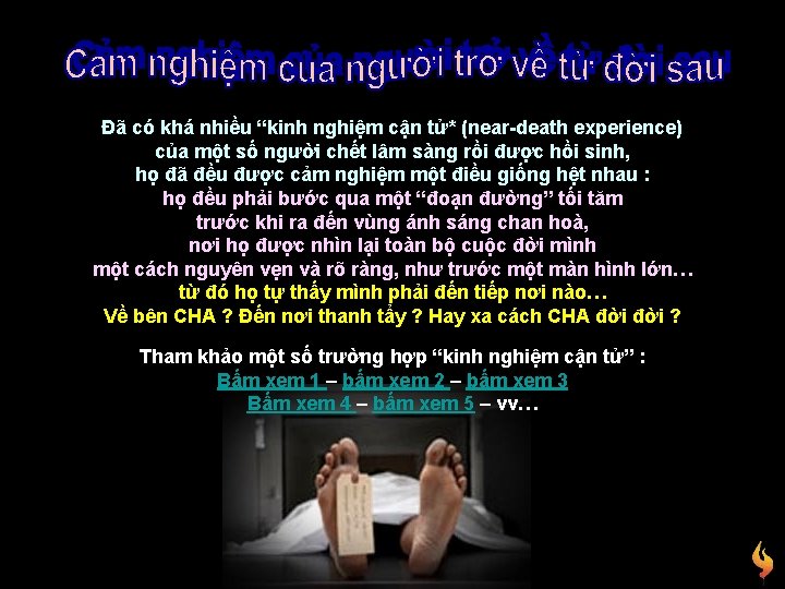Đã có khá nhiều “kinh nghiệm cận tử* (near-death experience) của một số người