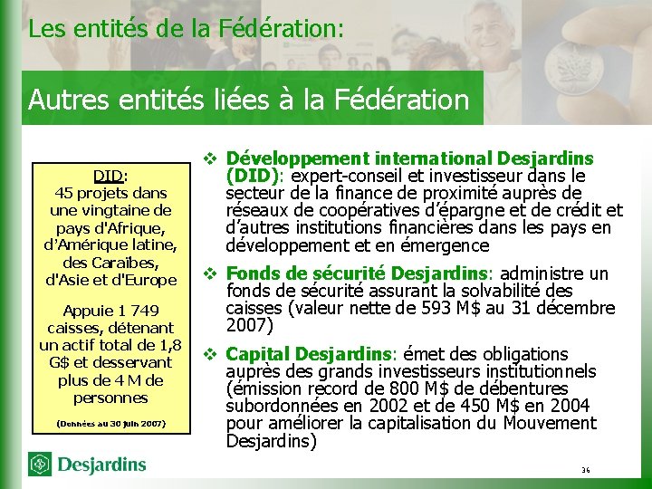 Les entités de la Fédération: Autres entités liées à la Fédération DID: 45 projets