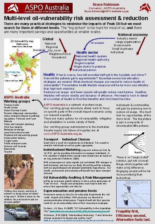 Bruce Robinson Convenor, ASPO-Australia Bruce. Robinson@ASPO-Australia. org. au Multi-level oil-vulnerability risk assessment & reduction