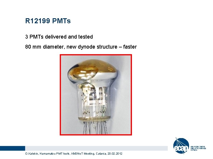 R 12199 PMTs 3 PMTs delivered and tested 80 mm diameter, new dynode structure R 12199 PMTs 3 PMTs delivered and tested 80 mm diameter, new dynode structure