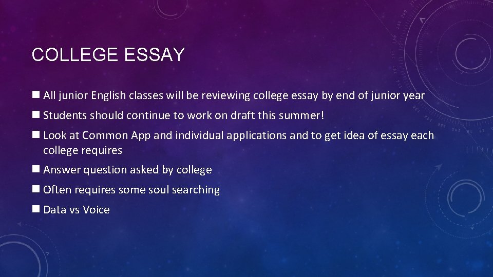 COLLEGE ESSAY n All junior English classes will be reviewing college essay by end