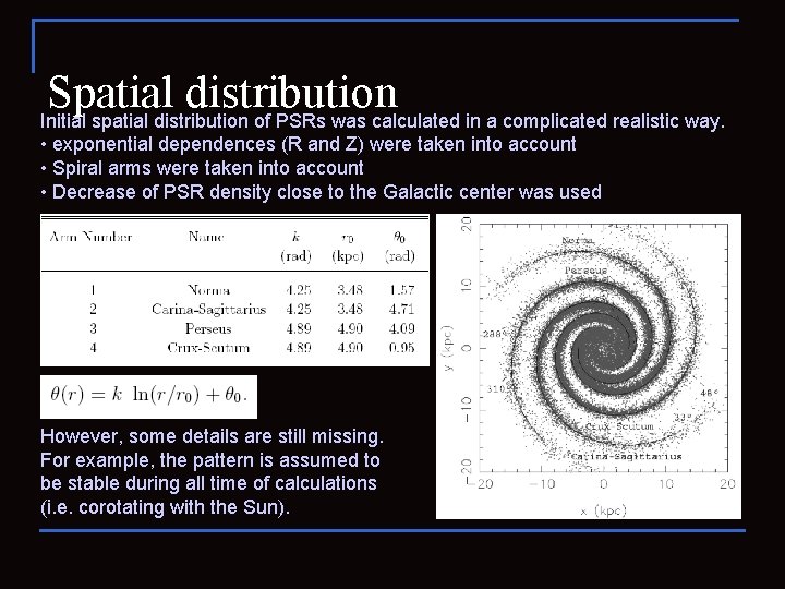 Spatial distribution Initial spatial distribution of PSRs was calculated in a complicated realistic way.