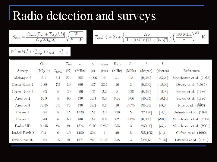 Radio detection and surveys 