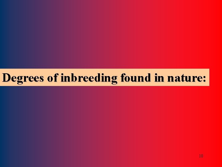 Degrees of inbreeding found in nature: 10 