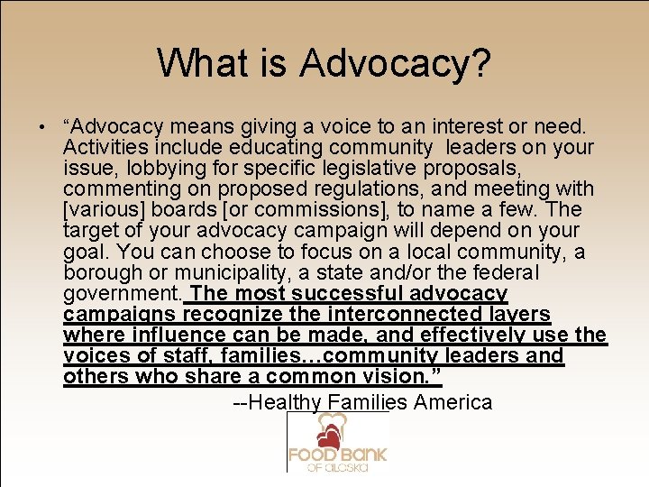 Advocacy 101 Ellen Teller Food Research Action Center