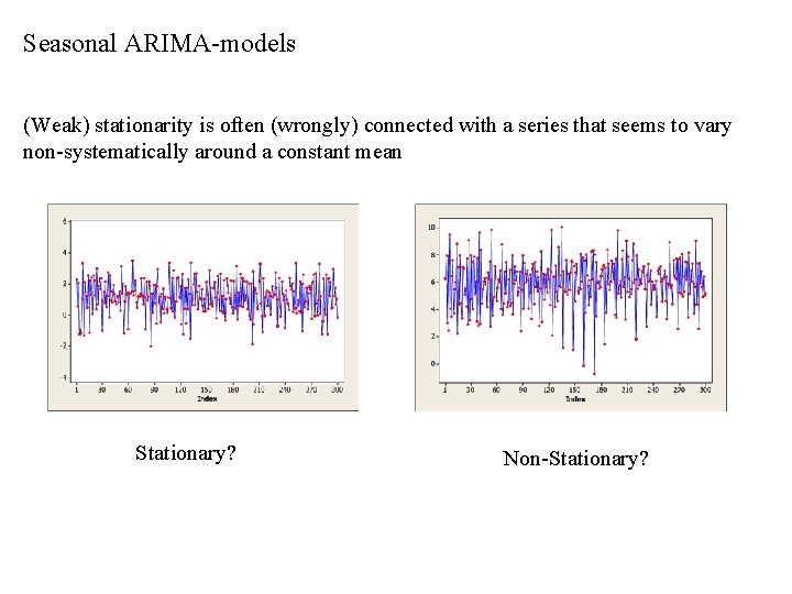 Seasonal ARIMA-models (Weak) stationarity is often (wrongly) connected with a series that seems to