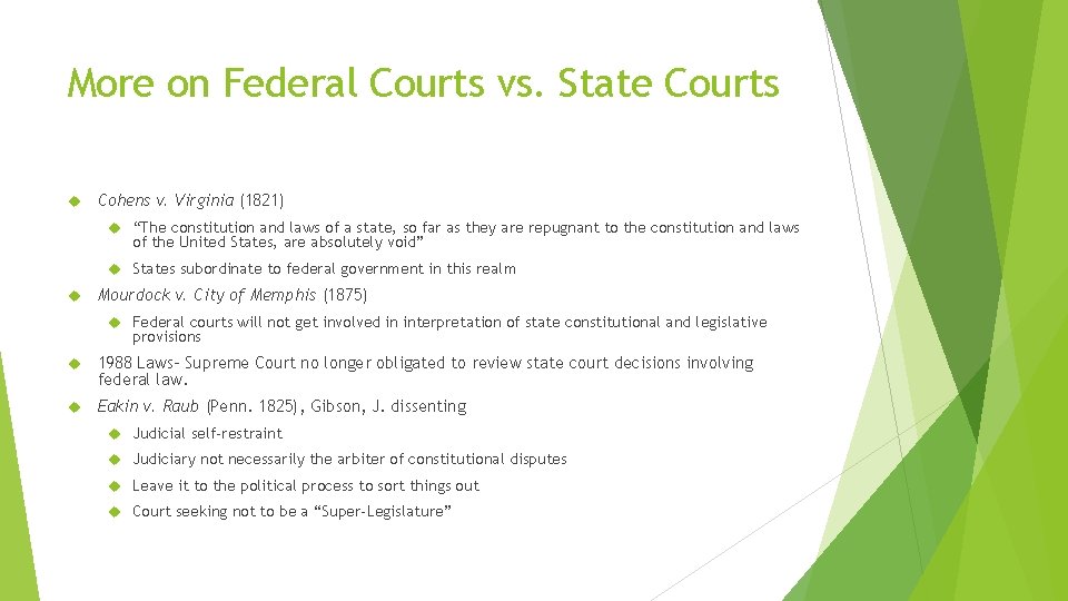 More on Federal Courts vs. State Courts Cohens v. Virginia (1821) “The constitution and