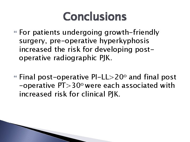 Conclusions For patients undergoing growth-friendly surgery, pre-operative hyperkyphosis increased the risk for developing postoperative