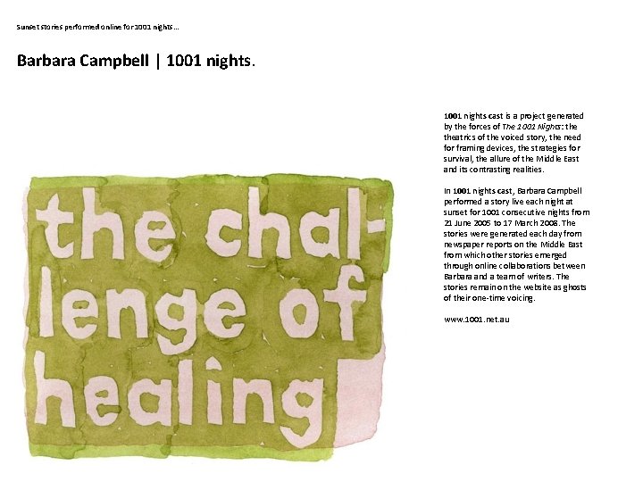 Sunset stories performed online for 1001 nights… Barbara Campbell | 1001 nights cast is Sunset stories performed online for 1001 nights… Barbara Campbell | 1001 nights cast is