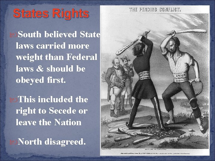 States Rights South believed State laws carried more weight than Federal laws & should