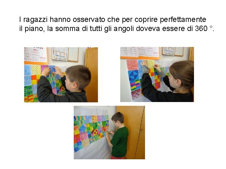 I ragazzi hanno osservato che per coprire perfettamente il piano, la somma di tutti