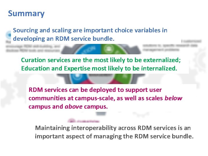 Summary Sourcing and scaling are important choice variables in developing an RDM service bundle.