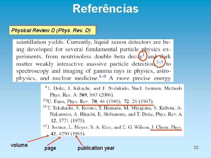 Referências Physical Review D (Phys. Rev. D) volume page publication year 22 