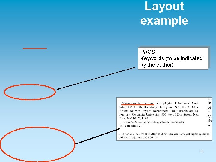 Layout example PACS, Keywords (to be indicated by the author) 4 