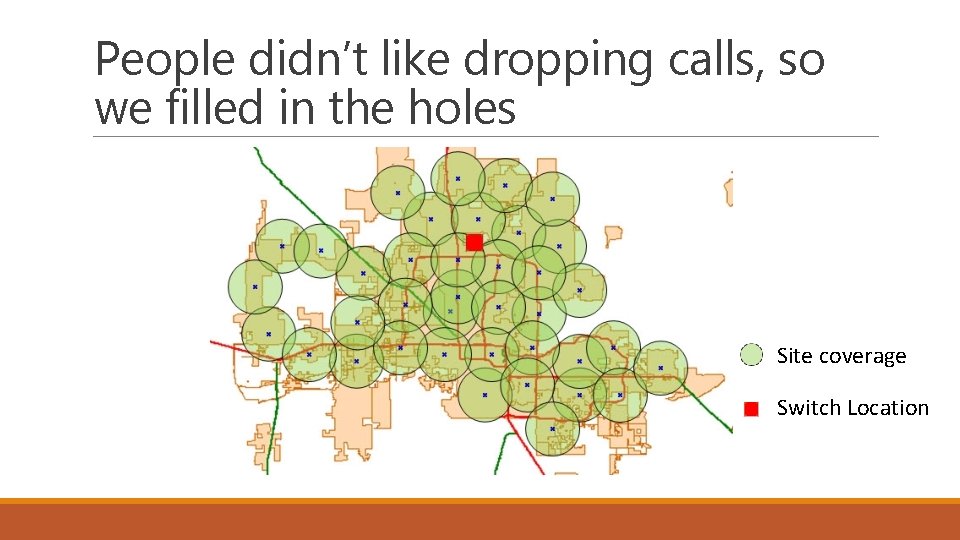 People didn’t like dropping calls, so we filled in the holes Site coverage Switch