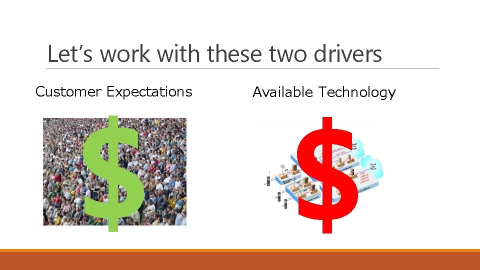 Let’s work with these two drivers $ Customer Expectations $ Available Technology 