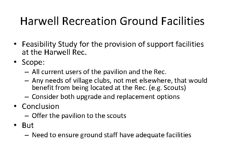 Harwell Recreation Ground Facilities • Feasibility Study for the provision of support facilities at