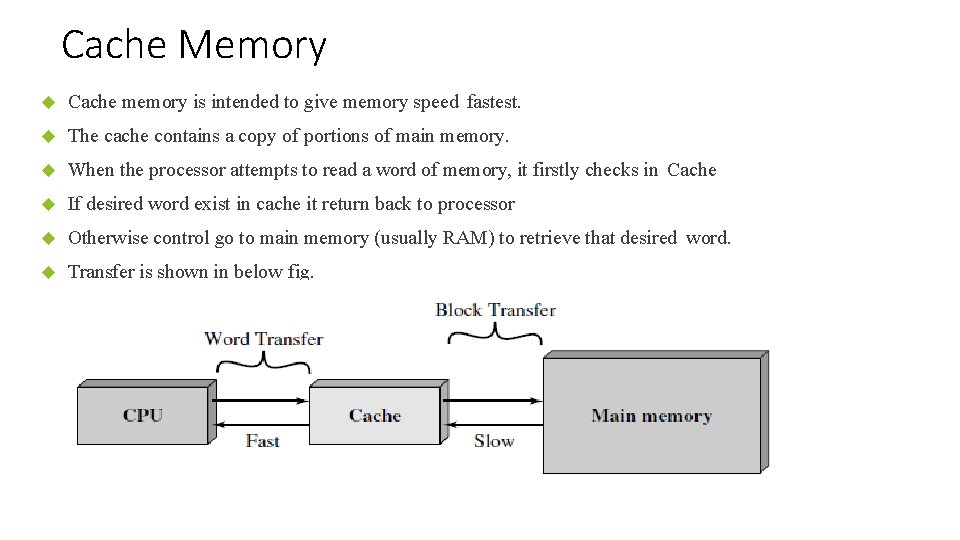 Cache Memory Cache memory is intended to give memory speed fastest. The cache contains