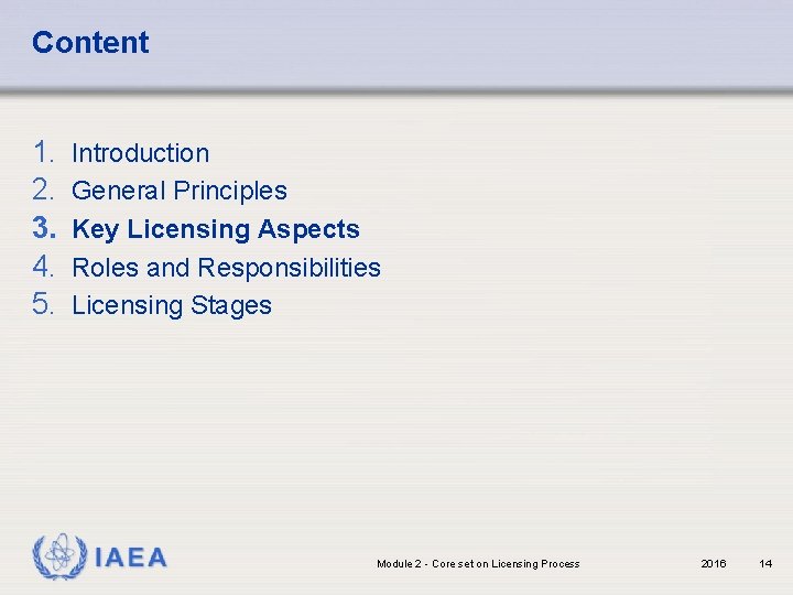 Content 1. 2. 3. 4. 5. Introduction General Principles Key Licensing Aspects Roles and