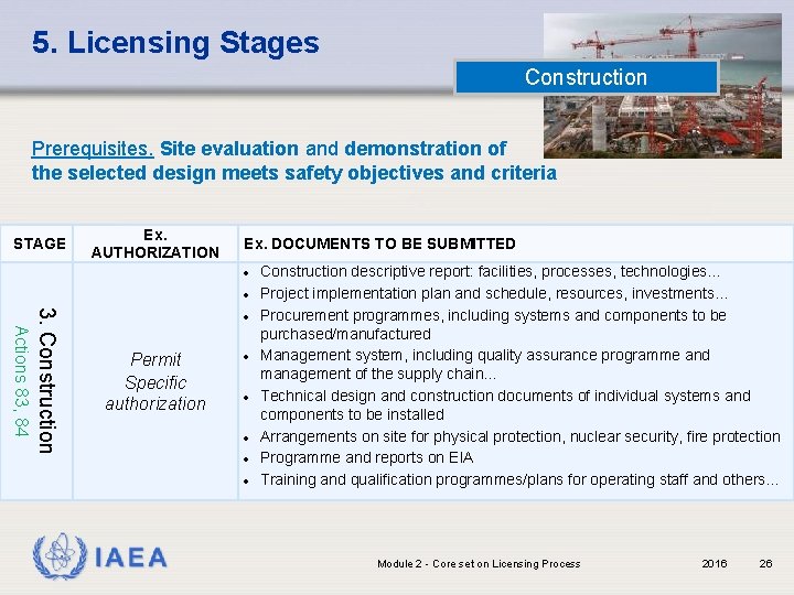 5. Licensing Stages Construction Prerequisites. Site evaluation and demonstration of the selected design meets