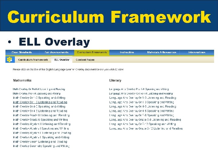 Curriculum Framework • ELL Overlay 
