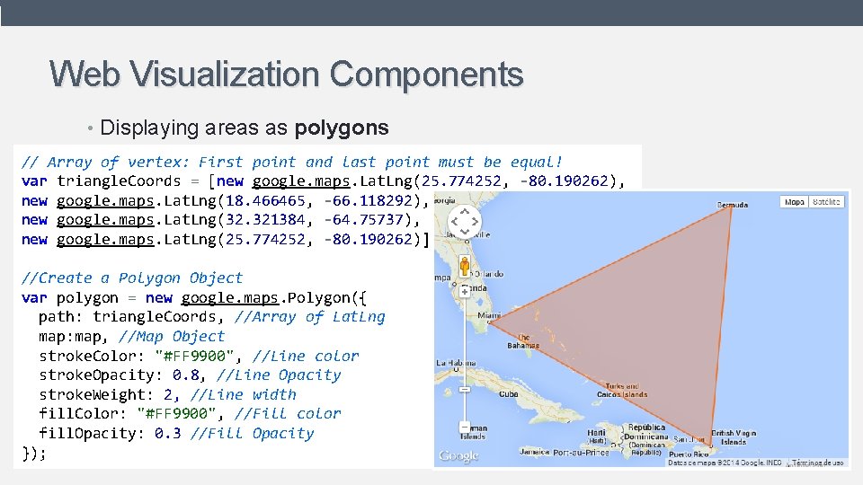 Web Visualization Components • Displaying areas as polygons // Array of vertex: First point Web Visualization Components • Displaying areas as polygons // Array of vertex: First point