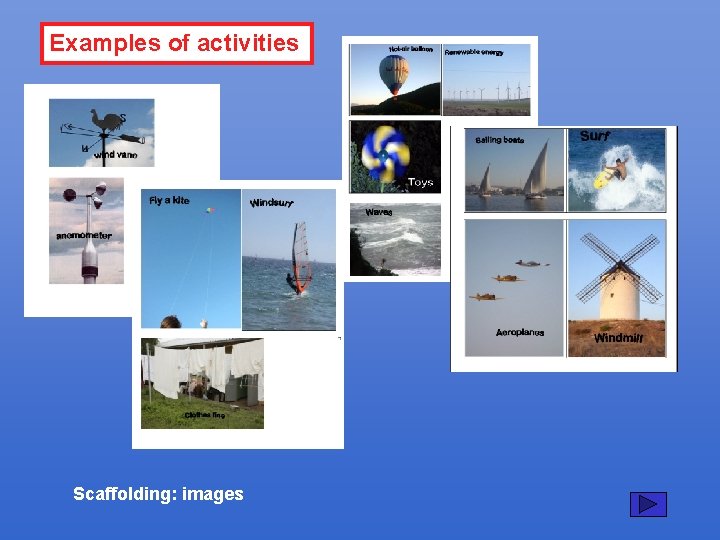 Examples of activities Scaffolding: images 