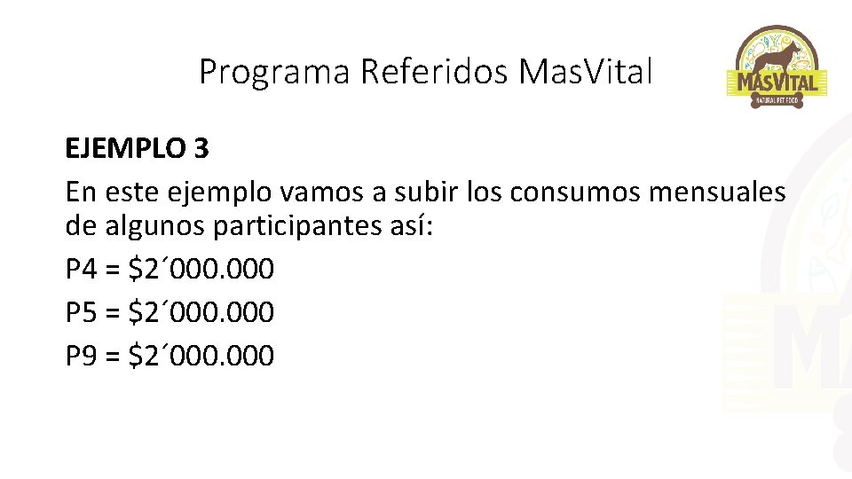 Programa Referidos Mas. Vital EJEMPLO 3 En este ejemplo vamos a subir los consumos