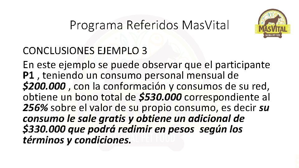 Programa Referidos Mas. Vital CONCLUSIONES EJEMPLO 3 En este ejemplo se puede observar que