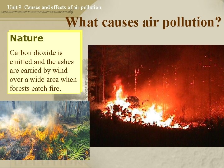 Unit 9 Causes and effects of air pollution What causes air pollution? Nature Carbon