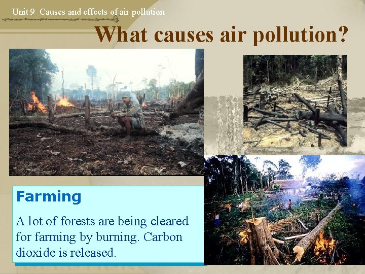 Unit 9 Causes and effects of air pollution What causes air pollution? Farming A