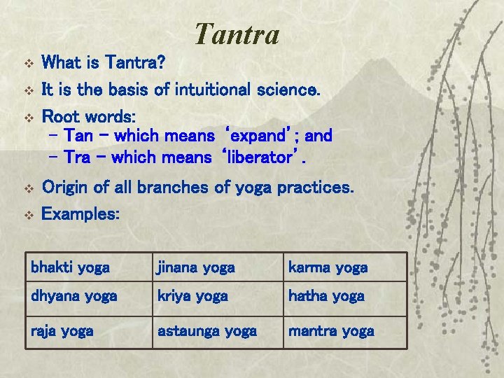 Tantra v v v What is Tantra? It is the basis of intuitional science.