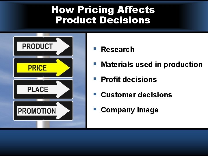 How Pricing Affects Product Decisions § Research § Materials used in production § Profit