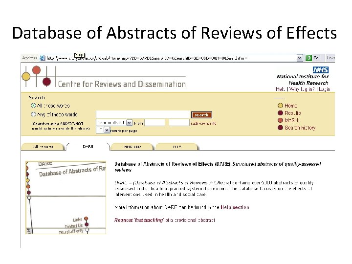 Database of Abstracts of Reviews of Effects 