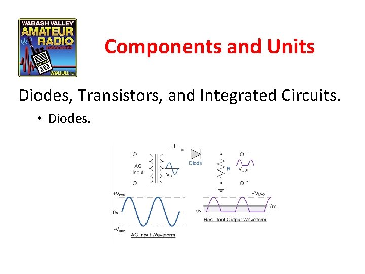 Components and Units Diodes, Transistors, and Integrated Circuits. • Diodes. 