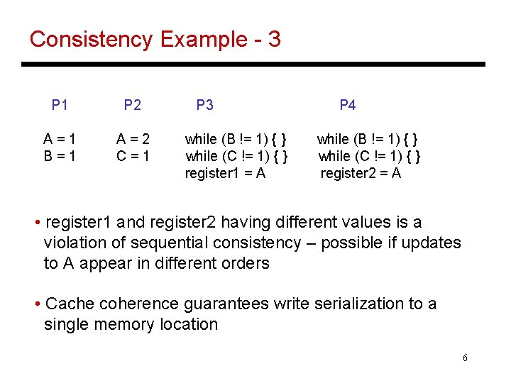 Consistency Example - 3 P 1 P 2 A=1 B=1 A=2 C=1 P 3