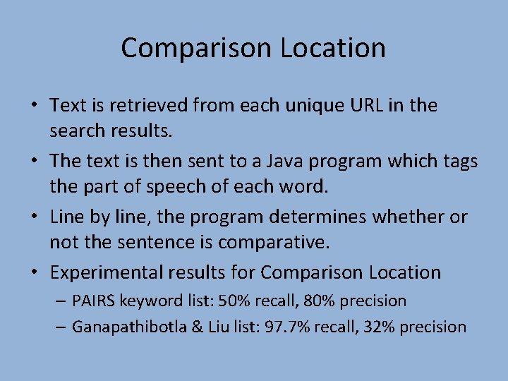 Comparison Location • Text is retrieved from each unique URL in the search results.