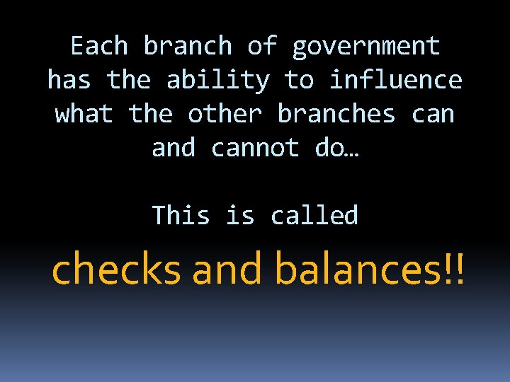 Each branch of government has the ability to influence what the other branches can