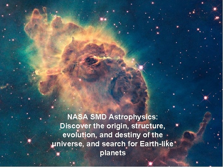 NASA SMD Astrophysics: Discover the origin, structure, evolution, and destiny of the universe, and