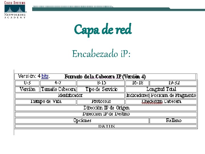 Capa de red Encabezado i. P: 