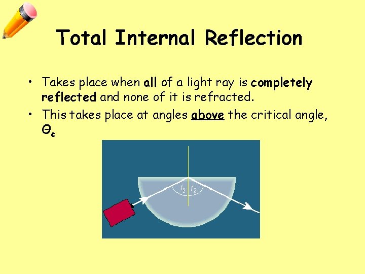 Total Internal Reflection • Takes place when all of a light ray is completely