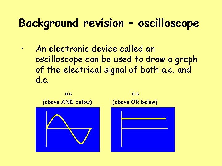 Background revision – oscilloscope • An electronic device called an oscilloscope can be used