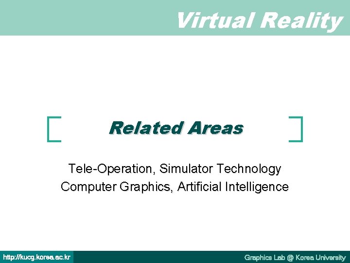 Virtual Reality Related Areas Tele-Operation, Simulator Technology Computer Graphics, Artificial Intelligence http: //kucg. korea.