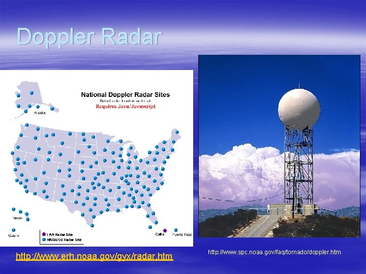 Doppler Radar http: //www. erh. noaa. gov/gyx/radar. htm http: //www. spc. noaa. gov/faq/tornado/doppler. htm