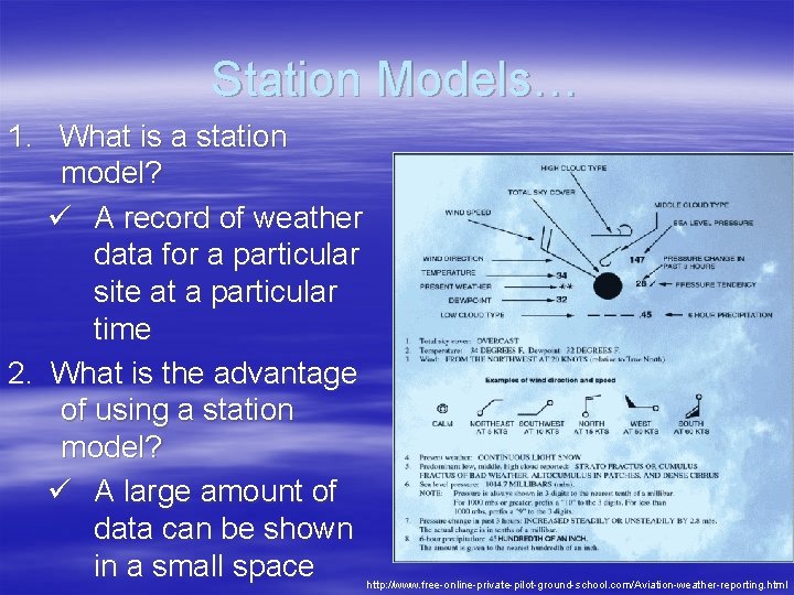 Station Models… 1. What is a station model? ü A record of weather data