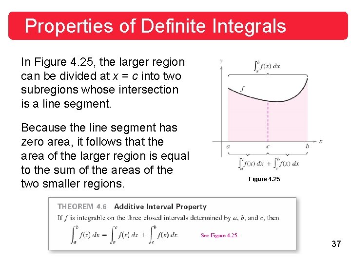 Properties of Definite Integrals In Figure 4. 25, the larger region can be divided