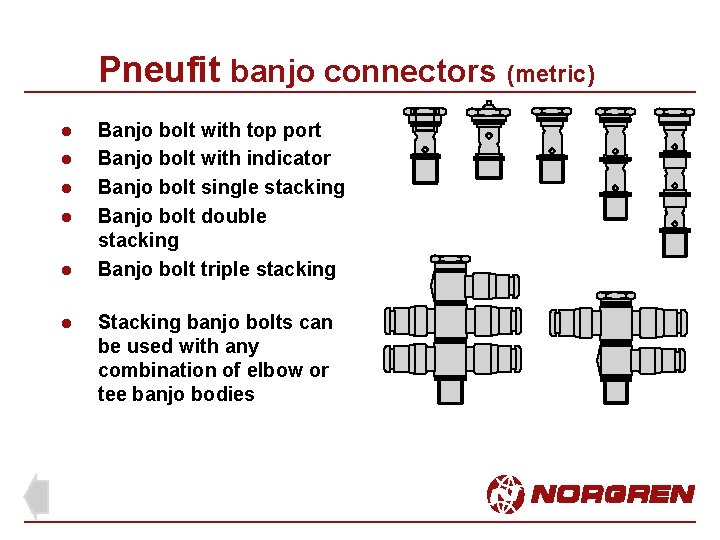 Pneufit banjo connectors (metric) l l l Banjo bolt with top port Banjo bolt